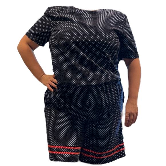 Vintage Jo Hardin Blue White Polka Dot Shorts Set Womens Sz 14 80s High Waist - Picture 1 of 11